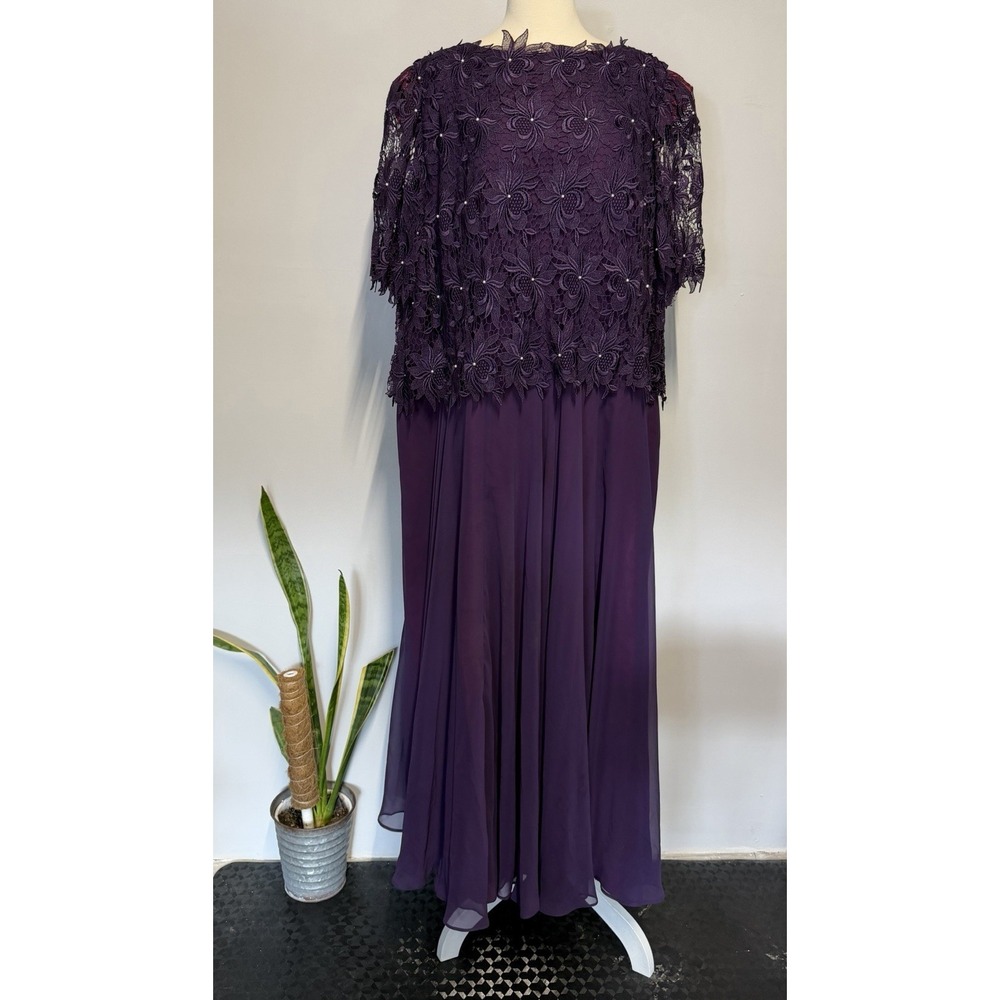 Caterina Collection Purple Lace Chiffon Dress Women's Long Plus size 24w Formal - Picture 5 of 16